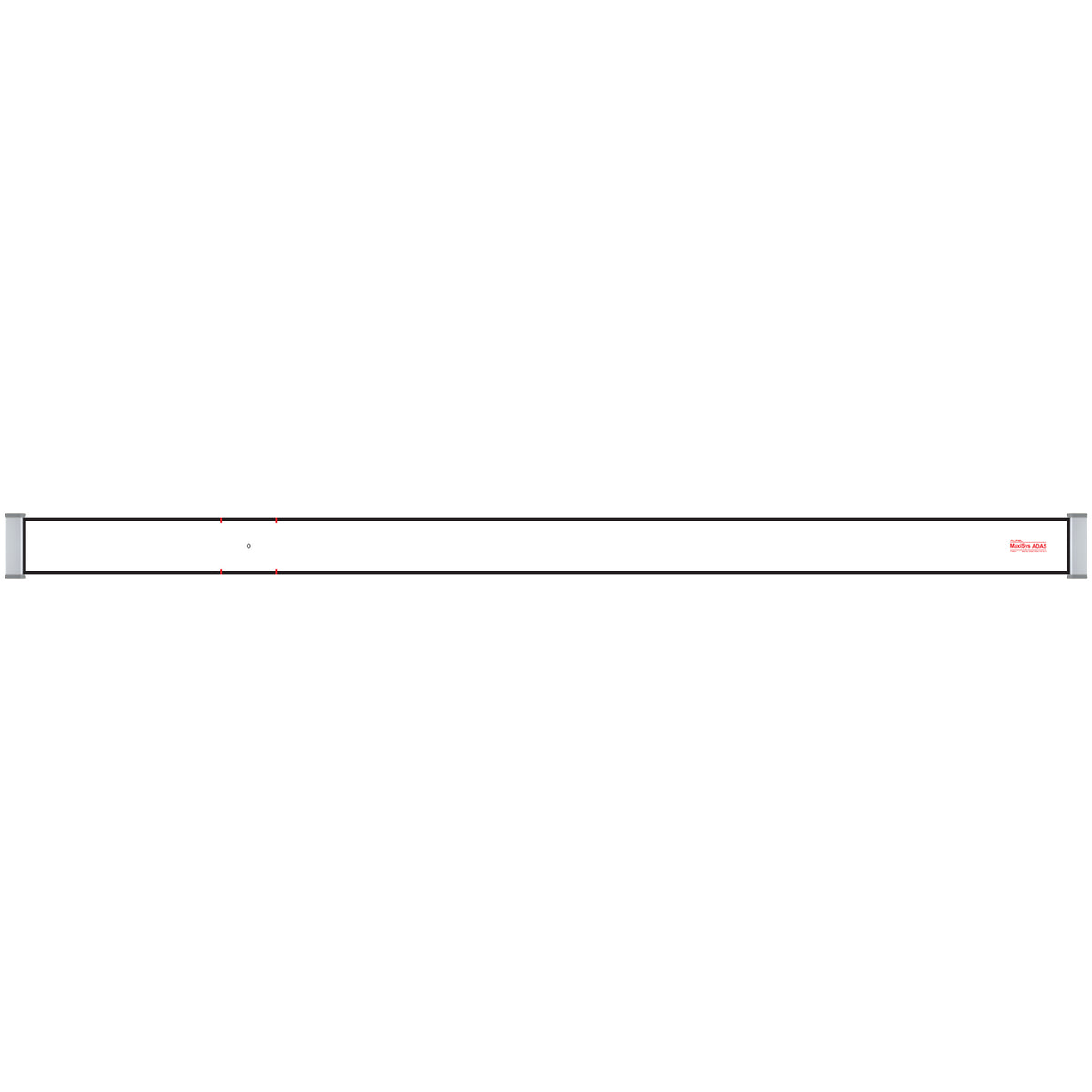 Rectangular metal bar with a red logo on a white background