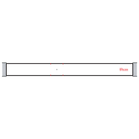 Rectangular metal bar with a red label on a white background