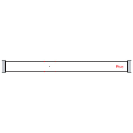 Rectangular white object with a red label on a white background. Wider length.