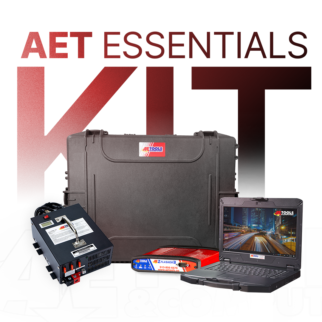 Big 3 Kit showing our laptop, power supply, and our Aez flasher 3. All of it in our mobile container.