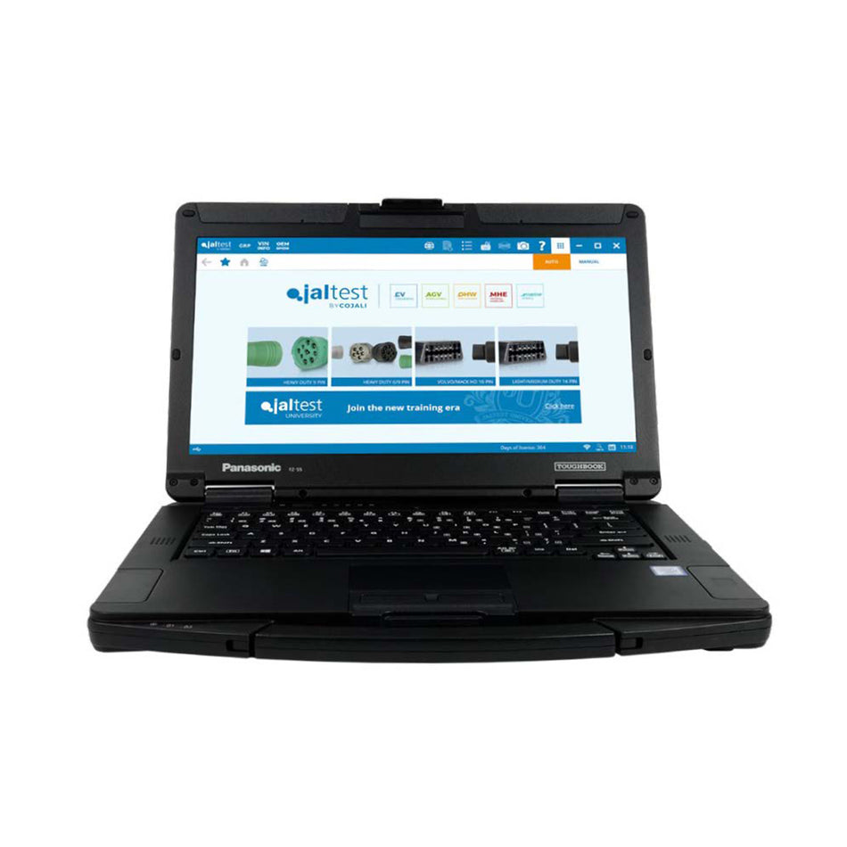 Black Panasonic laptop with jaltest software on the screen