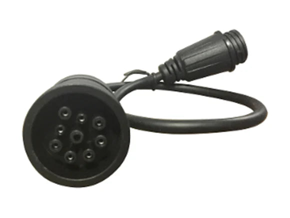 Black electrical connector with cable on a white background