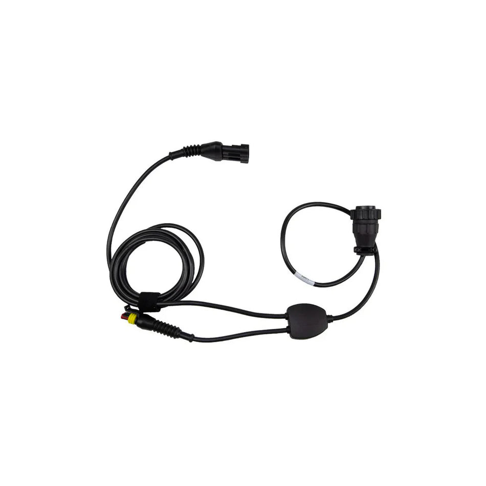 Black cable with connectors on a white background